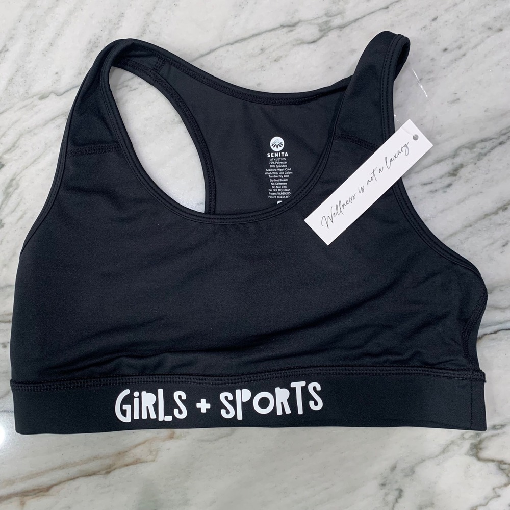 Senita Athletics Girls + Sports Bra Top Black Racerback‎ Activewear Small